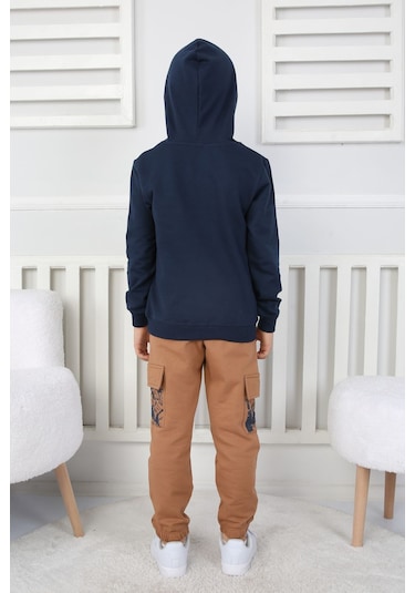 Moving Forward Kargo Cep Kapüşonlu 2 İplik Şardonlu Alt-üst Erkek Çocuk Eşofman Takımı Lacivert
