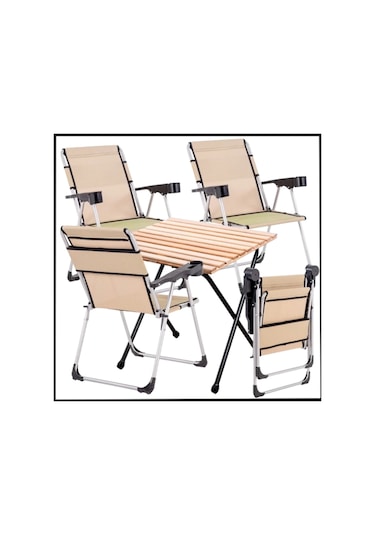 Sahra 140 Kg Taşıma 4 Adet Katlanabilir Kamp Sandalyesi Ve Masa Seti Bardaklıklı - Rc Sahra Çok Renkli