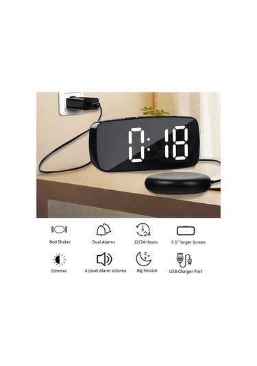 Bed Shaker Ile Süper Yüksek Sesli Titreşimli Çalar Saat Black