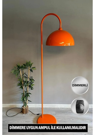Dimmerli Işığı Ayarlanabilen Işığı Artırılıp Azaltılabilen Turuncu 6901 Hareketli Başlık Metal Lambader Turuncu