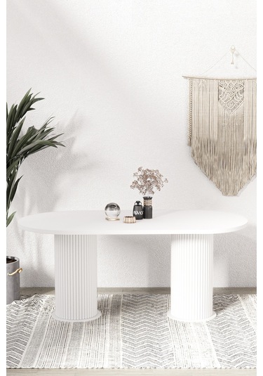 Avvio Kiev Ptt Lake Mdf Beyaz Ayakli 80x180 Mutfak Masasi Yemek Masasi Beyaz