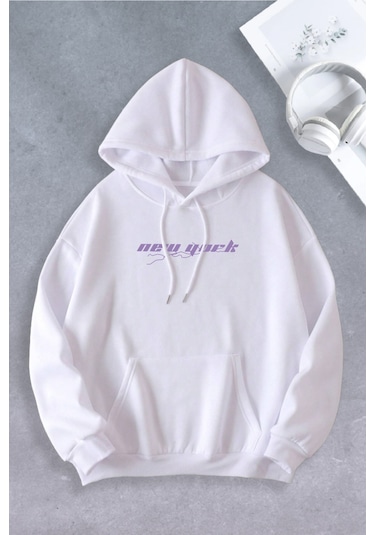 Nevermind Unisex Kadın Erkek Newyork Şimşek Modeli Oversize Sweat Beyaz