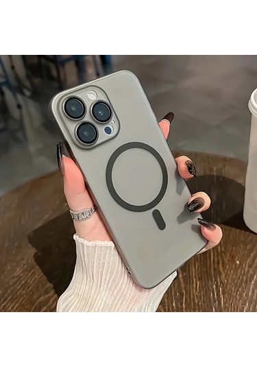 Fochsia iPhone Uyumlu 14 Pro İçin Mat Manyetik Şeffaf Kasa Pc Sert Kapak Kablosuz Şarj