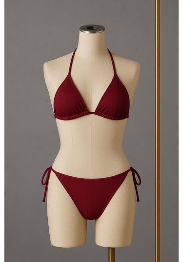 Modadua Kadın Bordo Yandan Ve Boyundan Bağlamalı Bikini Mayo Takımı
