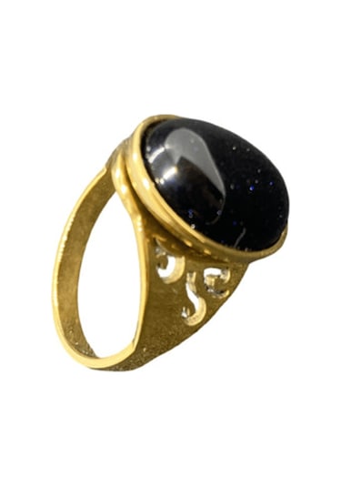 Oniks Doğaltaşlı Altın Kaplama Şık Ve Dayanıklı 316l Çelik Yüzük 19 Ölçü Altın