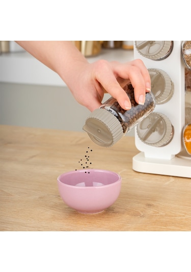 Porsima 1082 Kare Döner Standlı Döner Kapaklı Cam Baharatlık Beyaz Beyaz - Cappuccino