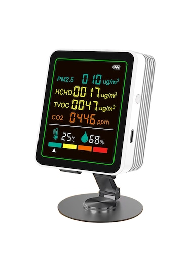 Yaozixa Zn-mt07wt Beyaz Tutucu Tipi Çevre Monitörü: Pm2.5, Co2, Tvoc, Hcho, Sıcaklık, Nem - Entegre Pil Ve İki Tip Sensör İle Gerçek Zamanlı İzleme