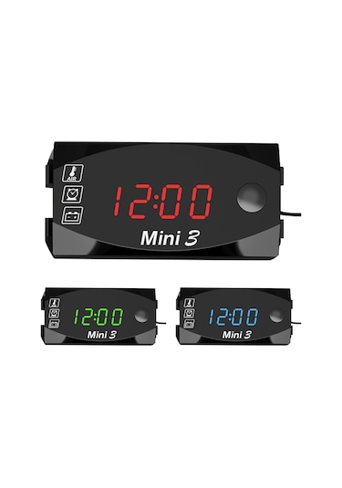 Lemestar 6v-30v Dc Led Voltmetre, Elektronik Saat Ve Termometre, Ip67 Su Geçirmez, Siyah, Kırmızı/mavi/yeşil Seçenekli