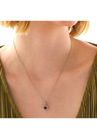 Artsmagazinmücevher Gümüş Kırmızı Taşlı Kalpli Kadın Kolye