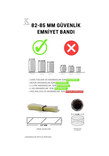 Standart Kavanoz Güvenlik Emniyet Bandı 100 Adet 82-85 MM Ağız Çapına Uygun 137 x 30 MM Baskılı
