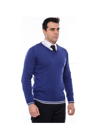 Lacivert V Yaka Slimfit Triko - Wessi Lacivert