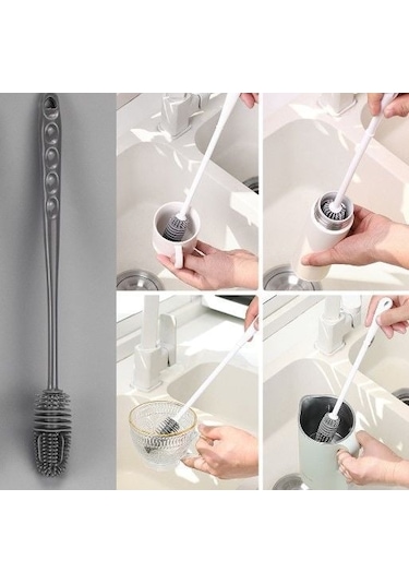 Uzun Saplı Silikon Bardak ve Kavanoz Yıkama Fırçası