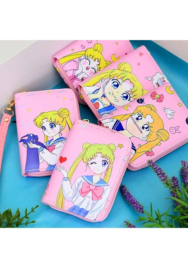 Sailor Moon Karikatür Kadın Kısa Cüzdan Kız Moda Bozuk Para Cüzdanı Cep Ai Xin Ai Xin Çok Renkli