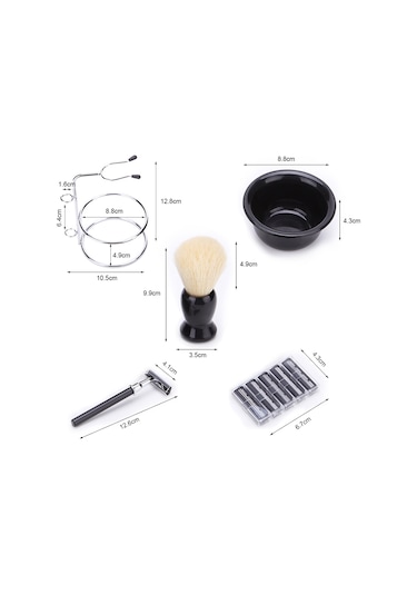 Yaozixa Erkek Tıraş Seti 5 Parça - Tıraş Bıçağı, Yedek Blades 5 Adet , Sabun Kasesi, Sakal Fırçası Ve Tutucu - Ev Ve Seyahat İçin Uygun Siyah