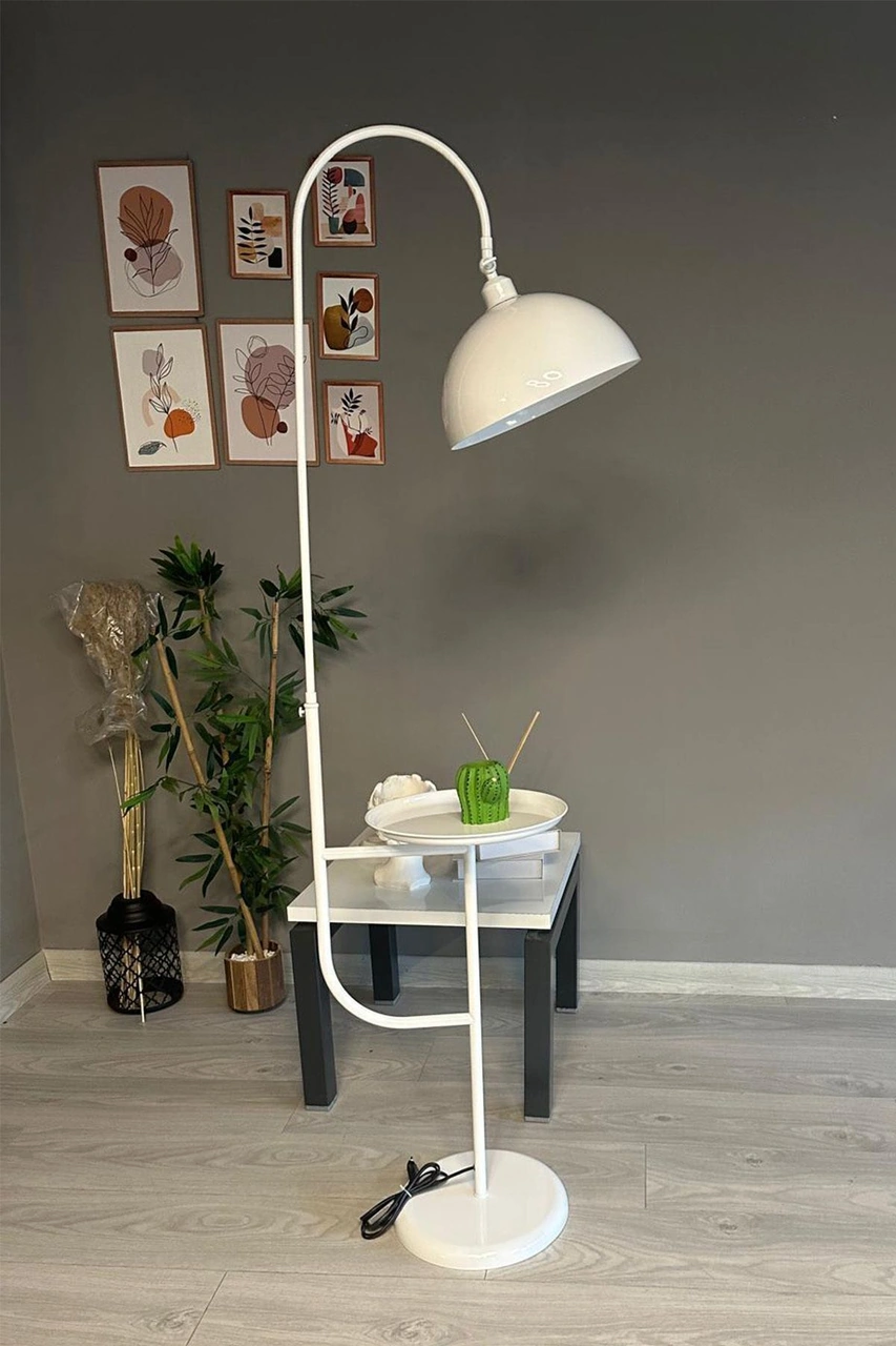 Beyaz Lambader Hareketli Başlık Sehpalı Modern Dekoratif Metal Oturma Odası Çalışma Odası Beyaz