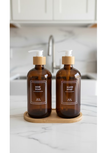 Kapris Mtr-2503788 2li Bambu Tabaklı Cam Sabunluk Kahve