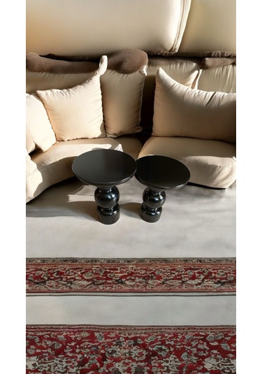 Wood Ahşap 2'li Set Vazo Mantar Yan Sehpa Siyah Renk