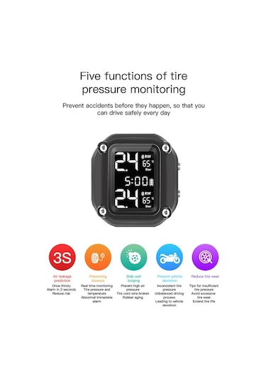 Sandwich Kablosuz Lastik Basıncı İzleme Sistemi 2 Harici Sensörlü Motosiklet İçin Usb Şarj Tpms Dijital Lcd Ekran İki Tekerlek
