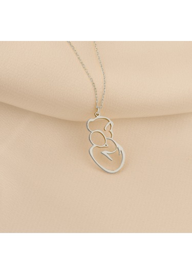 Dkmn Gümüş Anne ve Çocuk Kolye 925 Ayar Kadın Gümüş Kolye Anneler Günü Hediy
