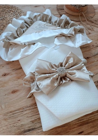 Yenidoğan Mehtap Lüks Kelebek Taç Nakışlı Bebek Battaniyesi Kundak Vizon Vizon