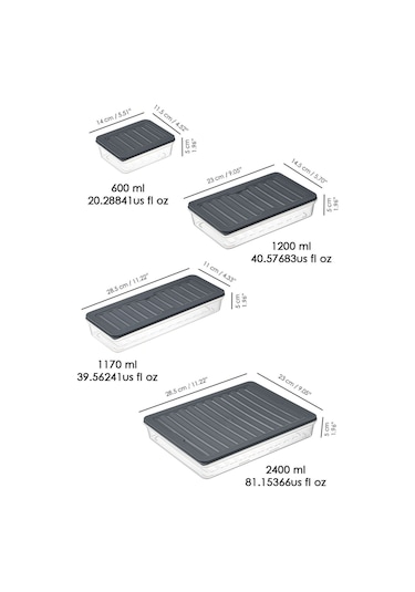 Meleni Home 24 Parça Mikrodalga Uyumlu Saklama Kabı 2x2400 ML 4x1200 ML 6x1170 ML 12x600 ML Antrasit
