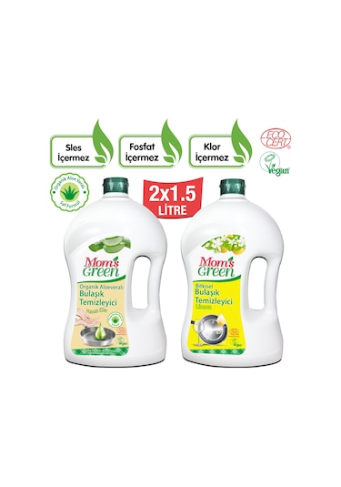 Mom's Green Limon ve Aloevera Bitkisel Bulaşık Temizleyici 2 x 1500 ML