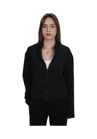 Kadın Modal Kumaş Bel Bağcıklı Siyah Ceket Hırka Siyah