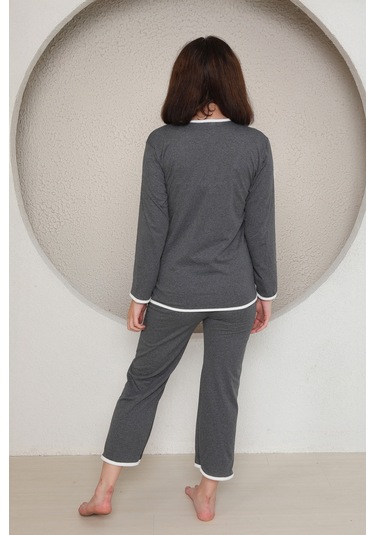 Fames Pijama Yazlik Penye Kadin Pijama Takim Antrasit