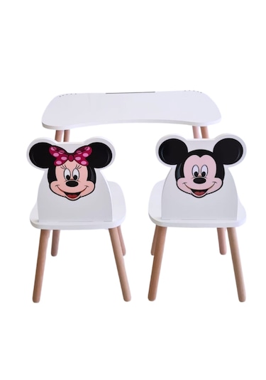 Çocuk Aktivite 1 Masa 2 Sandalye Takımı 4-12 Yaş Mickey Mouse Ve Ahşap