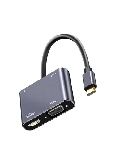 Skycity Type-c 4'lü Hub: Hdmı 4k, Vga 1080p, Usb3.0 5gbps Ve 100w Pd, Alüminyum Gövde