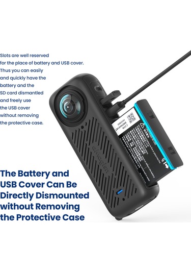 Skycity Insta360 X4 İçin Siyah Silikon Kamera Korumalı Kılıf + Lens Kapak + Bileklik Askısı Ad05-a1