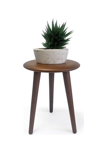 Mezmob Masif Kayın Tabure Sehpa Üç Ayaklı Yuvarlak Ceviz