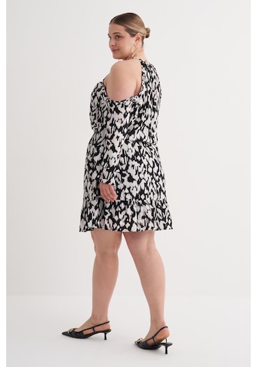 Pencere Detaylı Volanlı Elbise-6222 Siyah