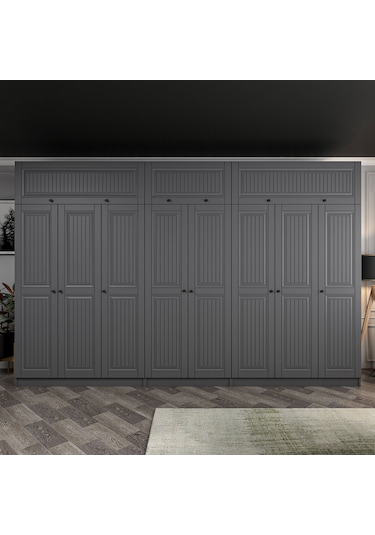 Kale 8 Kapaklı 4 İç Çekmeceli Dolap Ve Yüklük Antrasit Mebran İlkbahar 255cm Antrasit