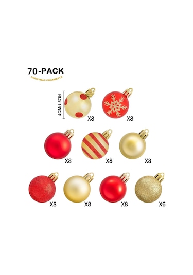 Suofeng 70 Adet 4cm Plastik Noel Topu - Hafif, Kırılmaz Noel Ağaç Dekorasyonu, Parlak Renkler, Ev Ve Ofis İçin Noel Süsleri