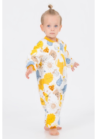 Kız Erkek Çocuk Kalın Elyaf Dolgulu 2.5 Tog Desenli Uyku Tulumu-sarı-beyaz Sarı - Beyaz