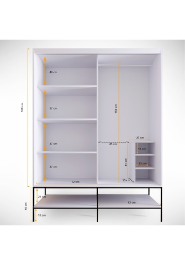 Pasific Home Martin 2 Kapaklı Sürgülü Gardırop Elbise Dolabı Parlak Beyaz 150 CM