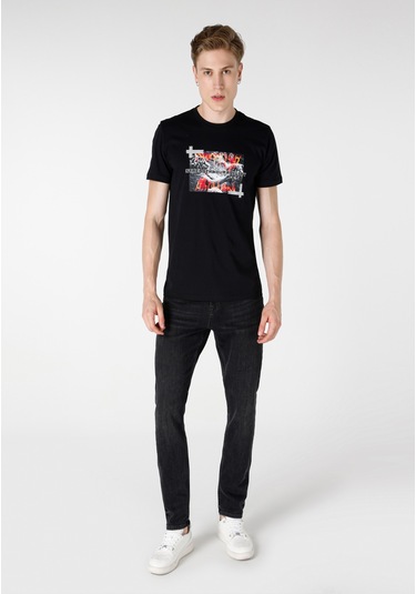 Colins Regular Fit Bisiklet Yaka Baskılı Siyah Erkek Kısa Kol Tişört Cl1064711 Siyah