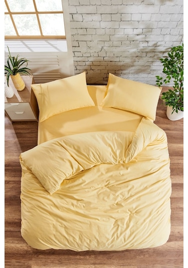 Çarşafı Lastikli 120lik Yataklar İçin Düz Renk Nevresim Takımı Sarı