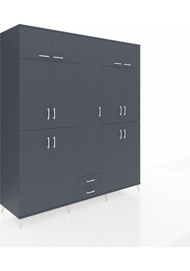Kronos Dolap 10 Raflı 2 Çekmeceli 4 Askılı 220x59x243 Antrasit-antrasit/antrasit Antrasıt/antrasıt
