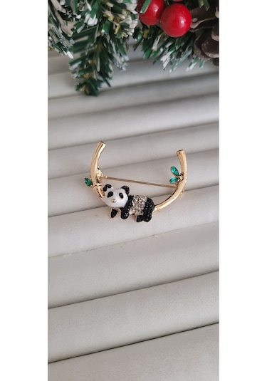 Pirinç Sallanan Panda Broş Altın