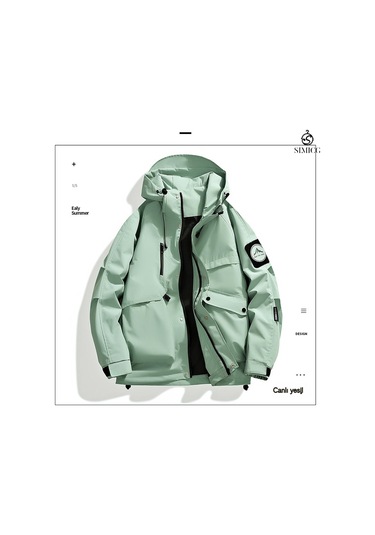 Erkek Amerikan Tarzı Renk Bloklu Kapüşonlu Ceket Açık Yeşil