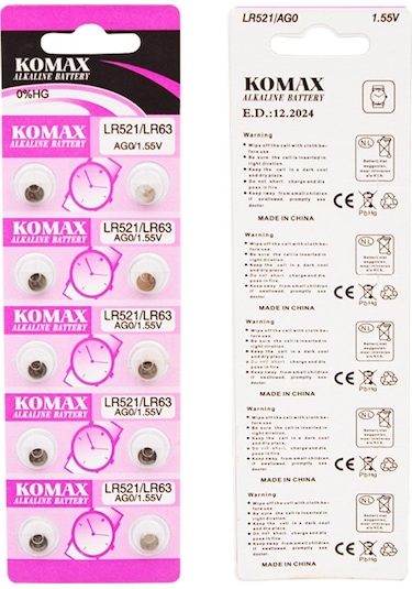 Komax Ag-0 Alkalin Lr521/379 Düğme Pil 10lu Paket
