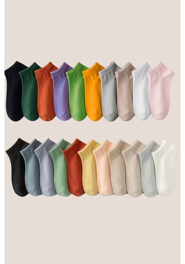 Kral Socks Yazlık Pamuklu Penye Kadın Patik Çorap 10 Çift - Çok Renkli