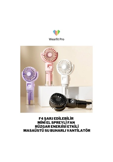 Wearfitpro F4 Şarj Edilebilir Mini El Spreyli Fan Rüzgar Enerjisi Etkili Masaüstü Su Buharlı Vantilatör Pembe