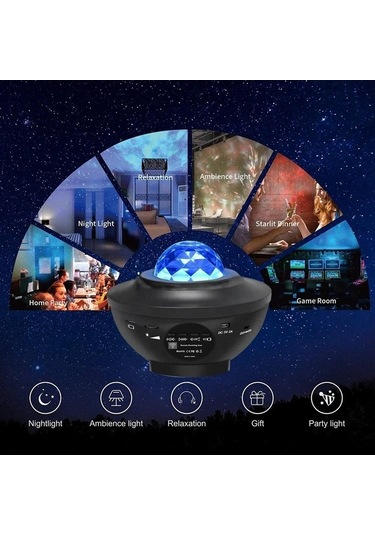 Novahub Galaxy Yıldızlı Projektör Çocuk Gece Lambası Bluetooth Usb Müzik Beyaz Beyaz