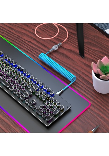 Maiyame Mekanik Klavye İçin Genişletilebilir Usb-type-c Kablosu, Tpe Malzeme, 2.1m Uzunluk, Pembe+mavi