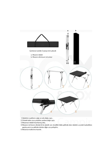 Box&box Alüminyum, Katlanabilir Kamp Ve Piknik Masası, Omuz Askılı Taşıma Çantasıyla, Large, Siyah Siyah