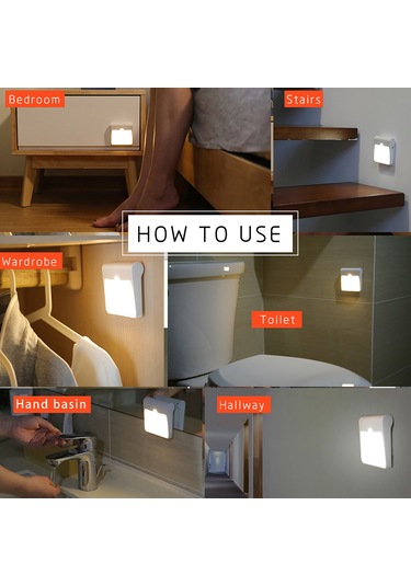 Vkemall 2'li Usb Şarjlı Hareket Sensörlü Gece Lambası, Islak Beyaz Işık, Parlaklık Ayarlı, Çekiçli Montaj Diğer