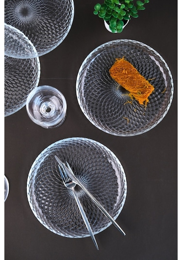 Tabak Evi Aden Cam Pasta Tabağı 19cm Sade 6 Lı 2339 Şeffaf